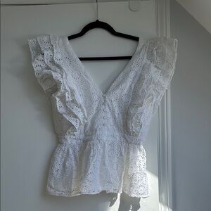 J. Crew Cream Eyelet Ruffle Blouse